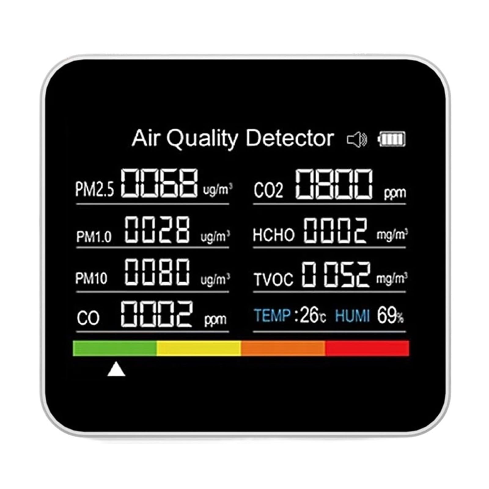 Misuratore Di Monitoraggio Della Qualità Aria Rilevatore Anidride Carbonica TVOC HCHO PM2.5 PM1.0 PM10 Rilevamento Umidità Temperatura Controllo APP Rilevamento Rapido Preciso(9 in 1)