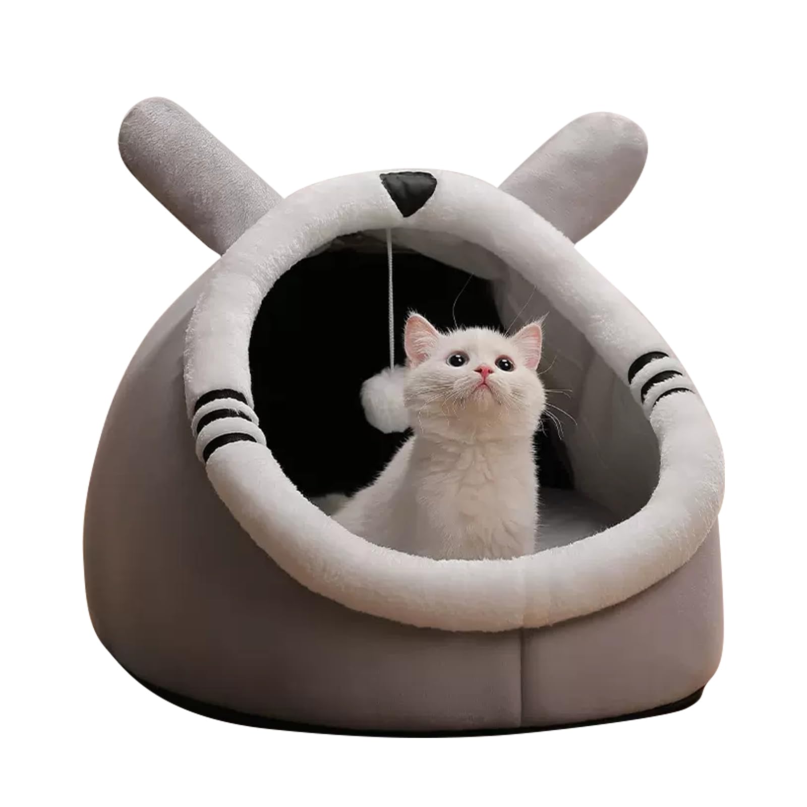 PETCUTE Cuccia Gatto Chiusa Interno,Cuccia per Gatti Interno con Cuscino Rimovibile,Cuccia Semichiusa per Animali Domestici con Palla di Pelo,Antiscivolo,per Gatti e Cani di Piccola Taglia
