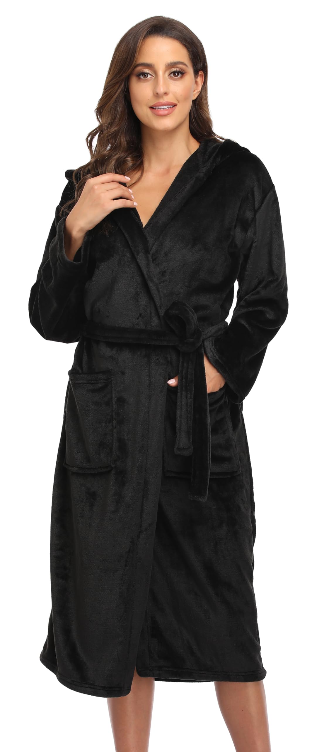 Accappatoio da donna in morbido pile lungo lungo e caldo, per doccia, spa, casa, kimono da donna
