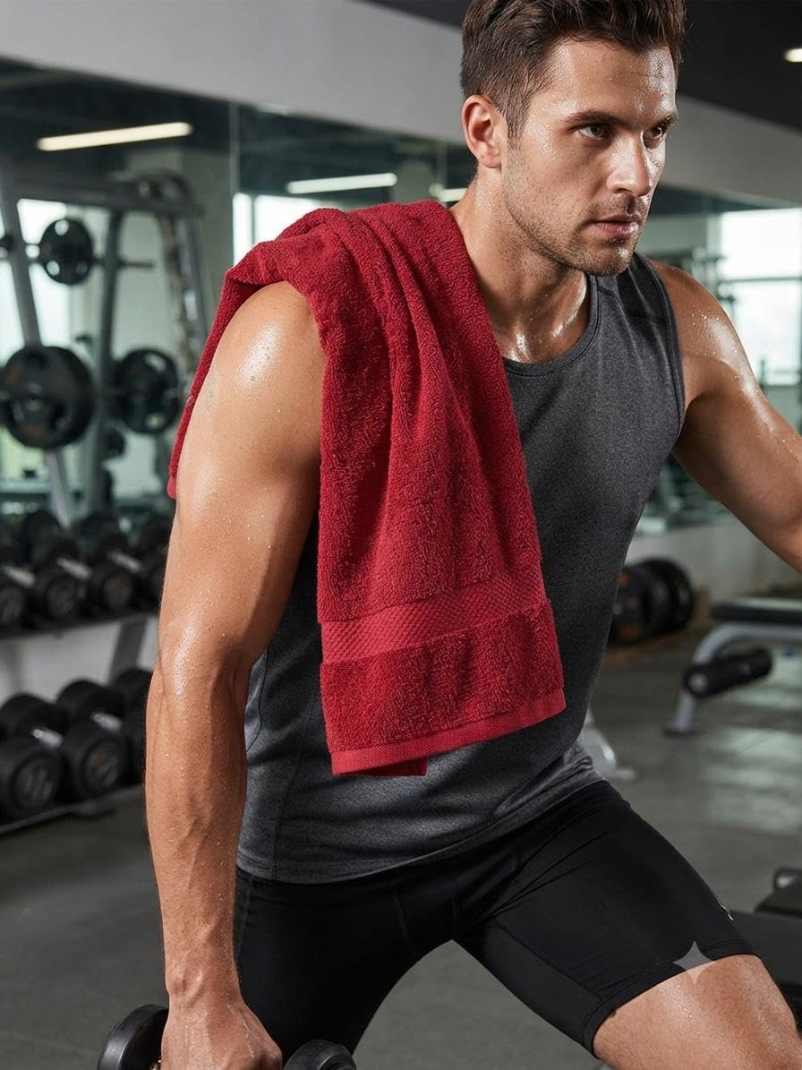 100% Cotton Gym Towel 17x25 Inch Red | 270 GSM Premium Workout Napkin | Quick Dry Absorbent Sports Towel | Fitness Towel for Men Women | Gym, Yoga, Running, Training - Pack of 1-image-11