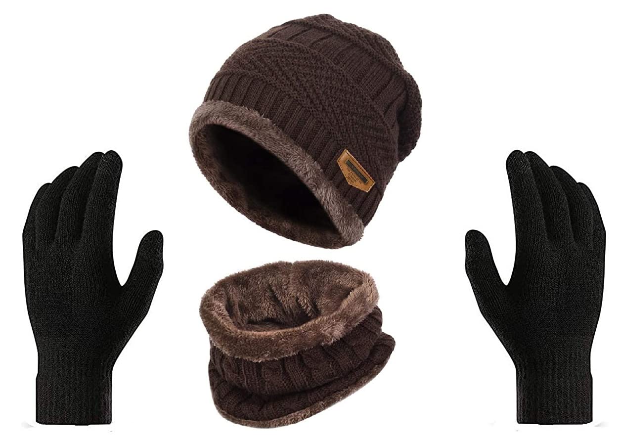 Winter Knit Woolen Cap with Neck Warmer Scarf Set for Men & Women Beanie Cap