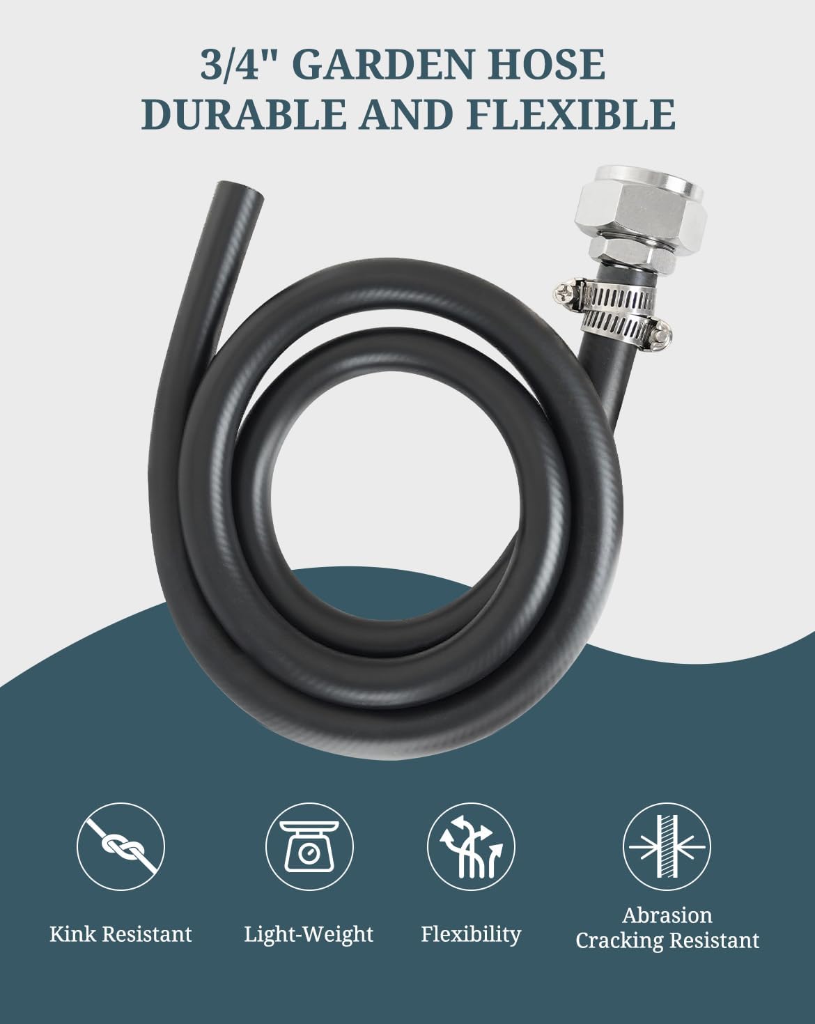 3/4" Mop Sink Hose, 3.9ft (47 inch) Heavy Duty Short Water Hose, Flexible Reinforced PVC with Stainless Steel Tightening Fixture for Mop Sink Faucet, Dehumidifier Drain, Household & Commercial