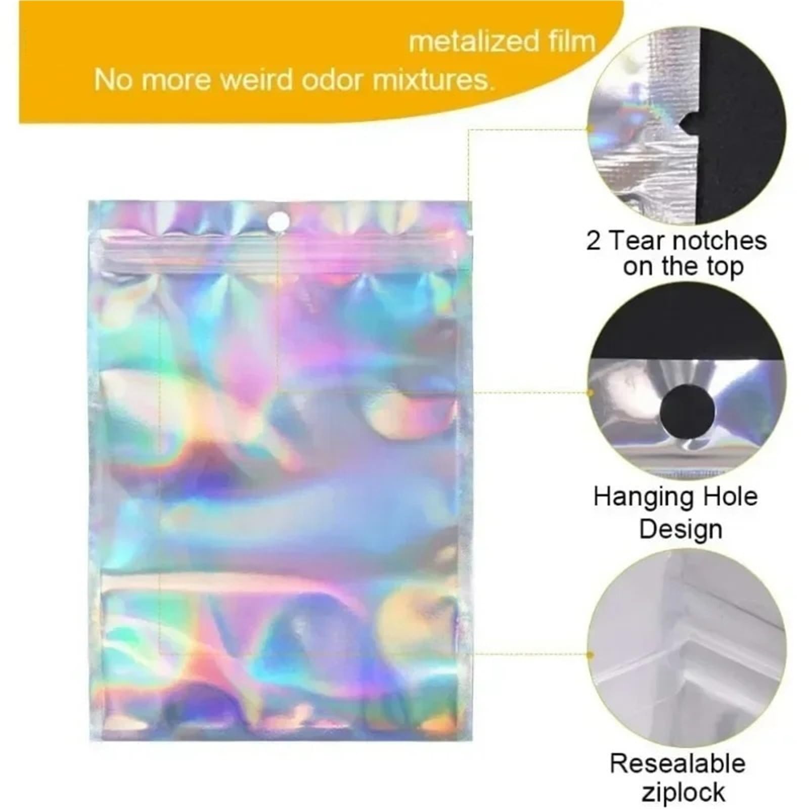 100/10 pezzi Sacchetto autosigillante iridescente in plastica impermeabile Sacchetto trasparente olografico laser Sacchetto for gioielli con cerniera Sacchetto for imballaggio for trucco(14x20cm,Clear