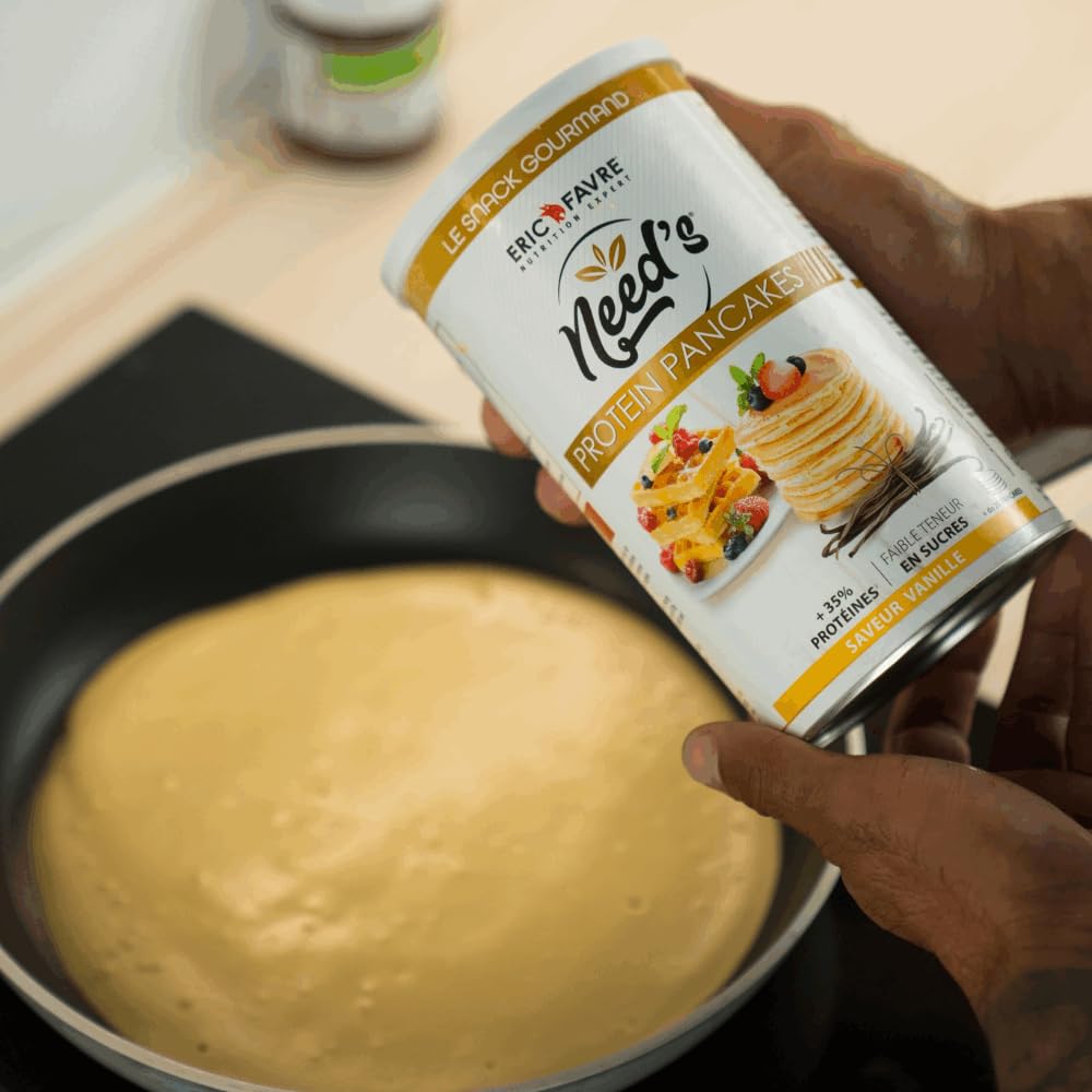 PROTEINE PANCAKE NEED's - Poudre Protéinée pour Pancakes, Crêpes, Gaufres - Pâte Pancake Protéine Riche en Fibres, Glucides, Faible en Sucre - 1kg - Saveur Neutre - Eric Favre
