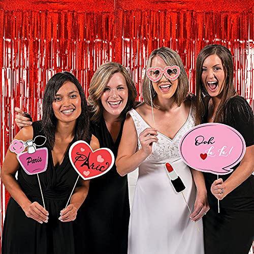 Image of TONIFUL 3Pcs Laser Red Door Streamers,Laser Red Photo Booth Backdrop Metallic Streamers Foil Fringe Curtains for Birthday,Christmas,New Year,Bachelorette,Grad Party Streamers Decor(9.9ft x 6.6ft)