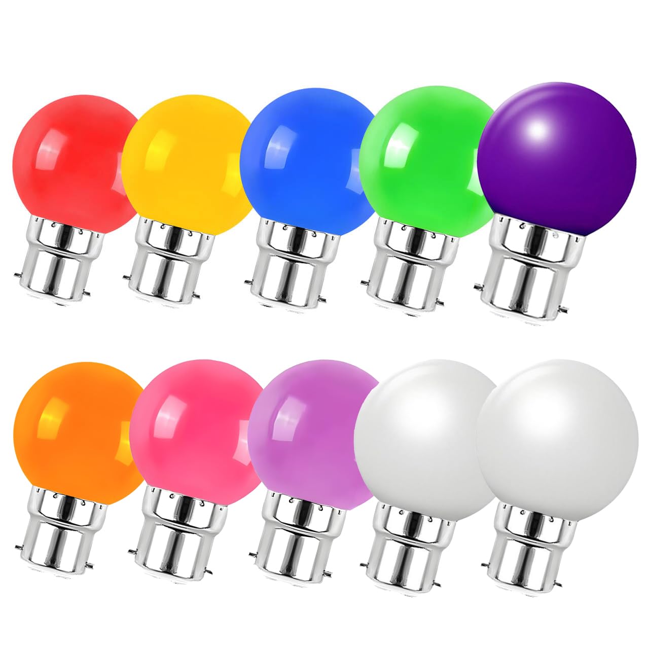 Jiotouhu 10 Pack Coloured LED Light Bulbs B22 Bayonet, Festoon Golf Bulb 2W, Mixed Colours for Outdoor Indoor String, Christmas, Tree, Fairy Party Night Lights — image 1