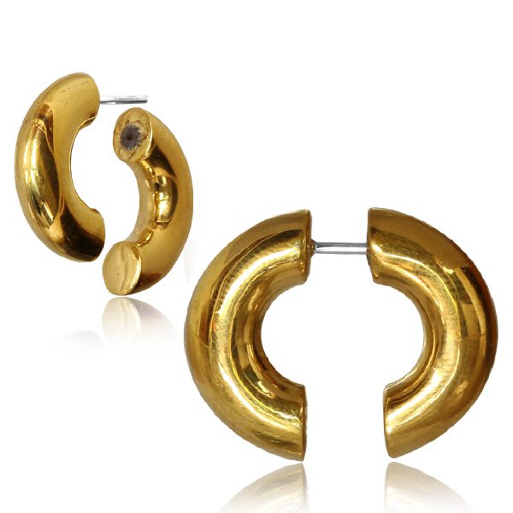 Halve hoepel oorbellen - Messing met Zilveren pin - c.a. 26~30 x 25~28 x 3mm - Platinakleur (2 stuks