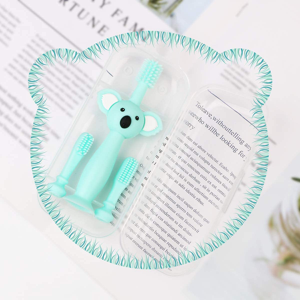 Vicloon Spazzolini da Denti per Bambini, Baby Spazzolino Massaggiagengive da Denti, 360° Silicone Morbido con Design Carino Koala, Dentizione Cure Orali per Bambini da 0 a 3 Anni (3 Pezzi), Verde