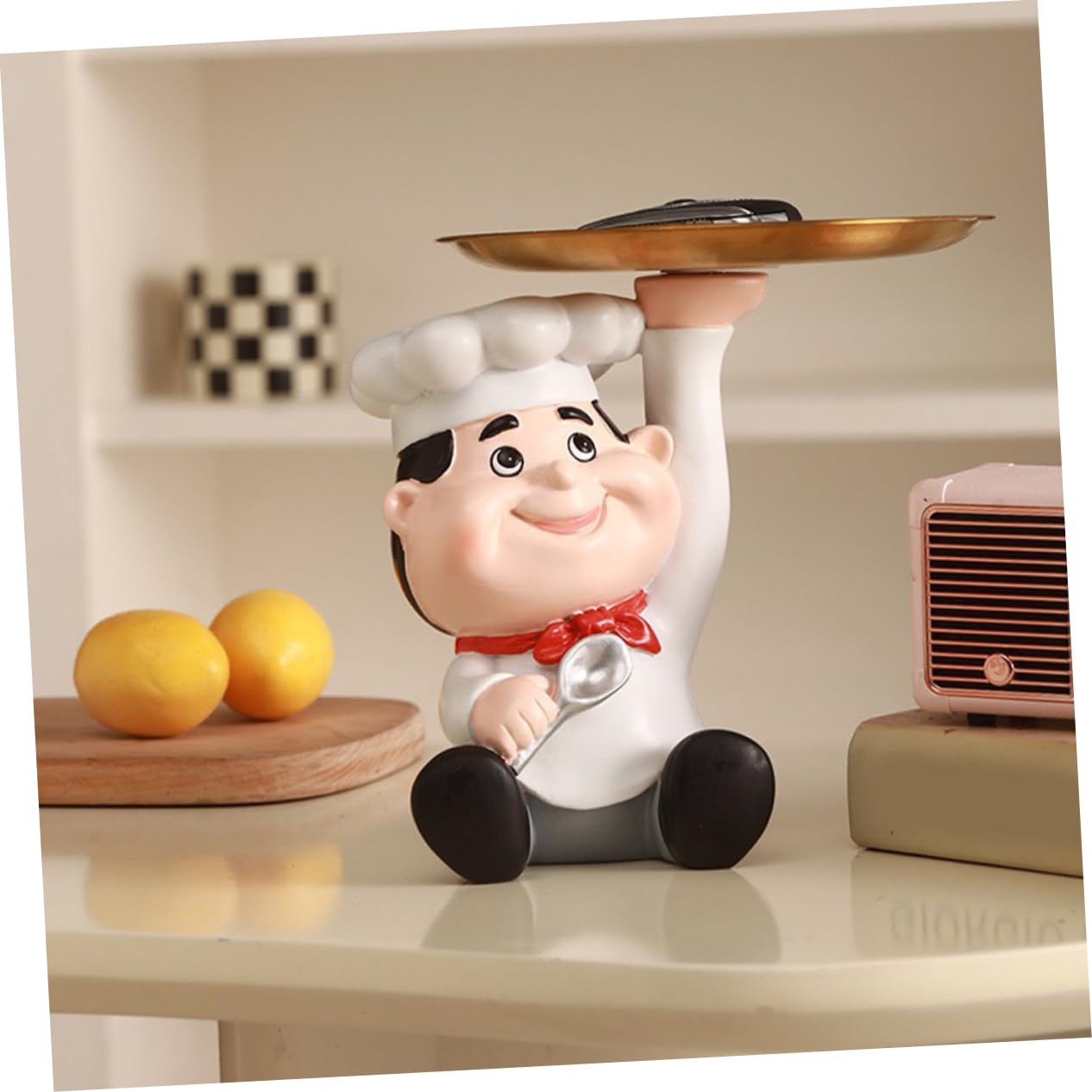 Alipis Vassoio Portaoggetti in Resina Robusta Con Statua Di Chef Porta Chiavi Porta Gioielli Per Soggiorno O Cucina.