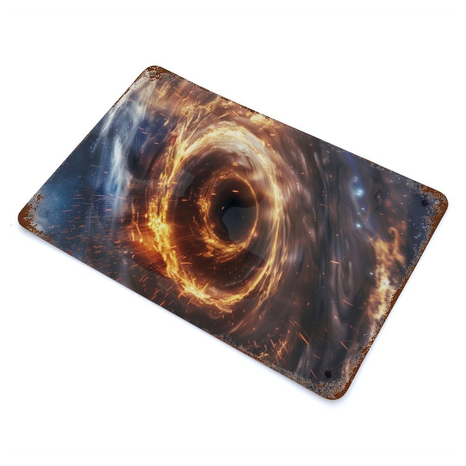 Orbiting Flames Rust Effect Tin Sign 11.8"x7.9", Industrial Home Decor for Garage, Bar And Workshop Decor