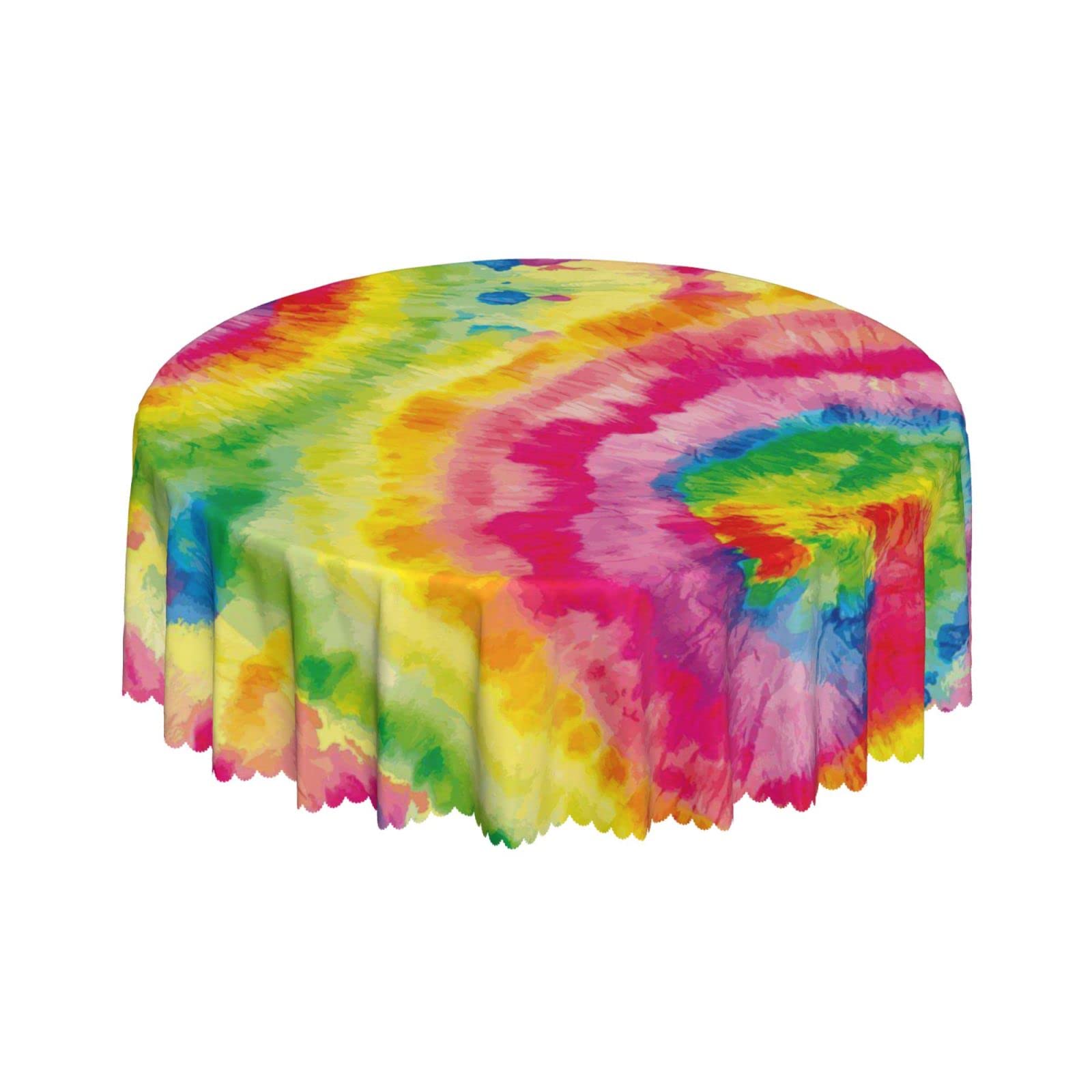 Lsjuee Bright Tie Dye Rainbow Round Tablecloth 60 Inch Printed Washable Tablecloth for Dining Party Holiday Fall Home Decorative