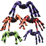 5pcs Halloween Spider Giant Spider with Red Eyes Colorful Hairy Scary Halloween Spider Decorations for Indoor,Outdoor(1pcs 30