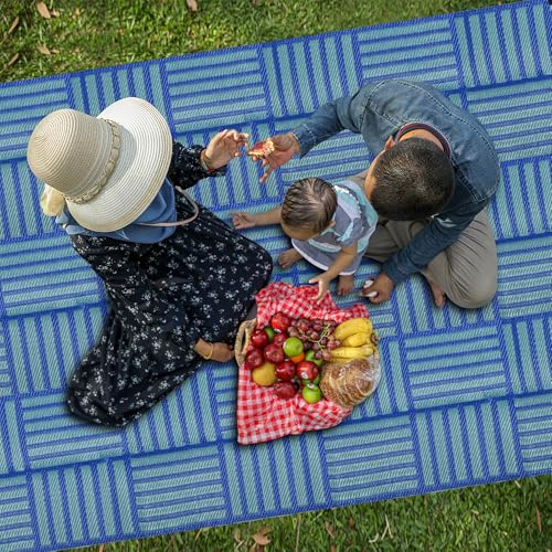 Image of Outdoor Reversible Rugs, Plastic Straw Area Mats, Modern Large Floor Rugs for RV, Patio, Backyard, Deck, Picnic, Beach, Trailer, Camping (Cadetblue, 5'x8')
