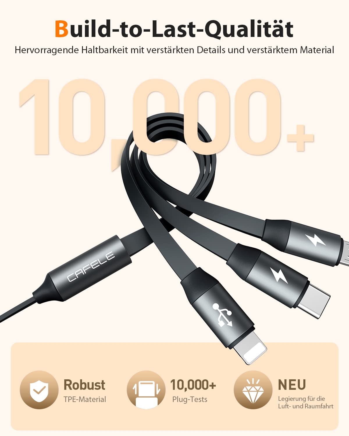 CAFELE Cavo Multi USB Retrattile per Auto,3.3ft【Play Car】,un Lato estensibile,Anti-groviglio【Guida sicura】,3 in 1 cavo di Ricarica Retrattile per Telefono,Android,Samsug,Huawei,LG,Pad (Grigio)