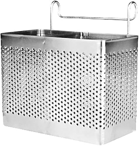 Soporte de almacenamiento de utensilios de cocina, contenedor de utensilios de acero inoxidable para colgar utensilios de malla, estante para secar