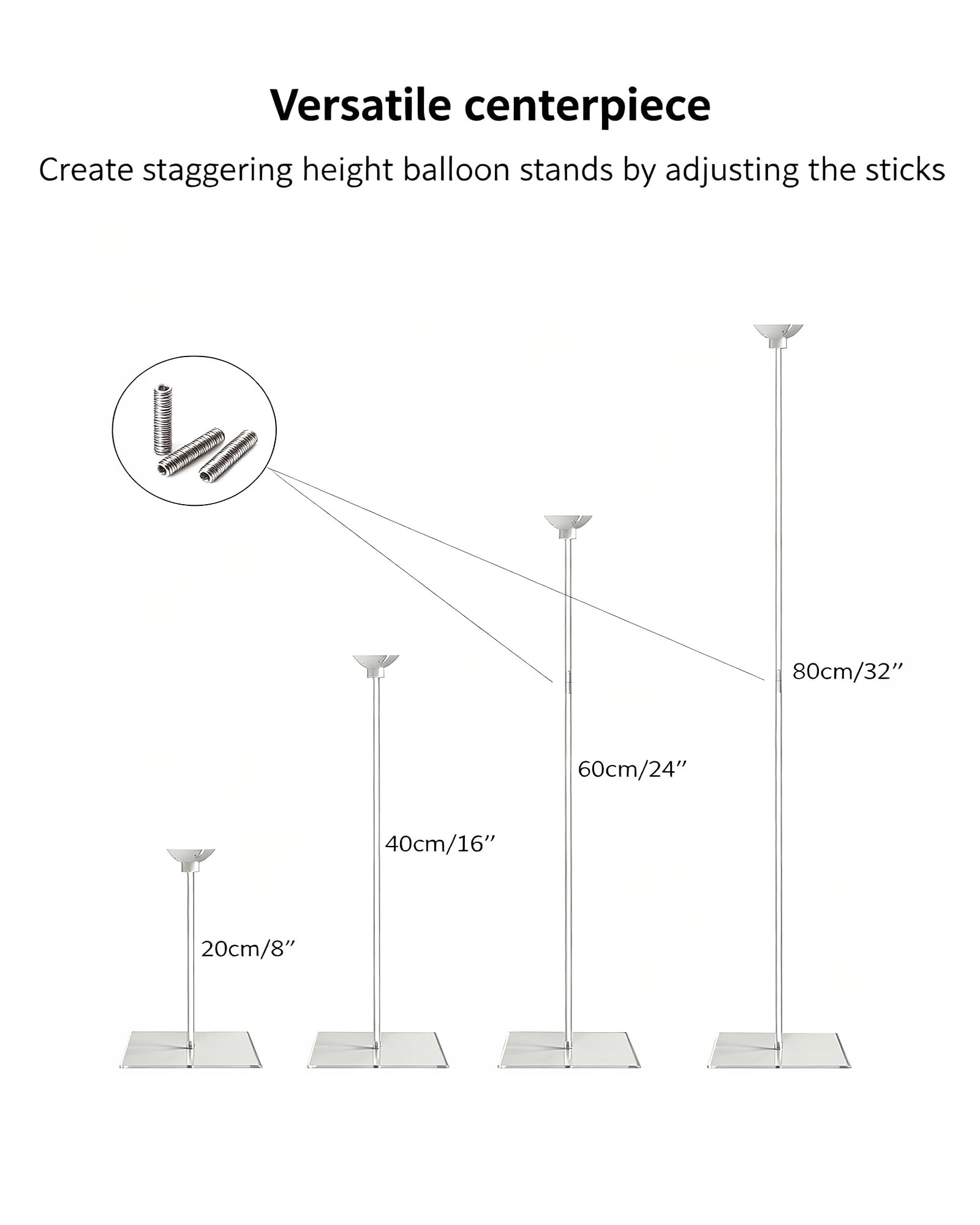 Wiederverwendbares Acryl-Ballonständer-Set – robuste Tischaufsteller mit Stäben und Basis, Ballonständer für Tafelaufsätze, Tafelaufsatz, Tischdekorationen für Partys (6 Stück, 61 cm)