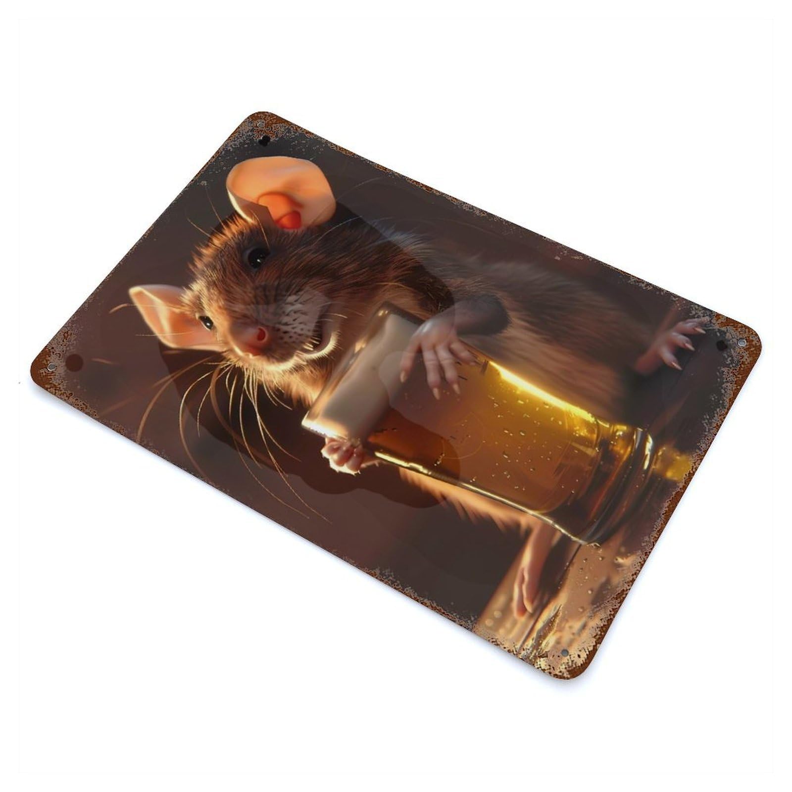 Weathered Tin Sign Rat Beer 11.8"x7.9", Rustic Home Decor for Bistro, Counter And Cafe Decor