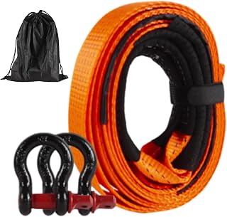 Car Tow Strap, Heavy-Duty Towing Strap with Reinforced Hooks, 2.36 Inches, Winch Extension Rope, High-Strength Recovery Equipment, Auto Accessory for Trucks, SUVs, ATVs | Robusta leveranser för trädsparare, vinschförlängningsrep, biltillbehör för lastbil, ATV