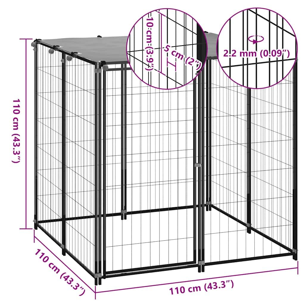 vidaXL Perrera de Acero Negro 10x110x110 cm Casa Jaula Perro Cachorro Mascota