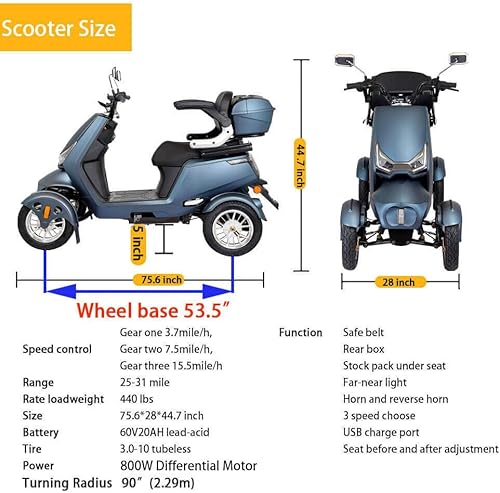 Miniatura 5 de Xmatch Scooter de movilidad eléctrica médica de 4 ruedas de 3 velocidades alimentado por batería con cinturón seguro, caja de seguridad trasera