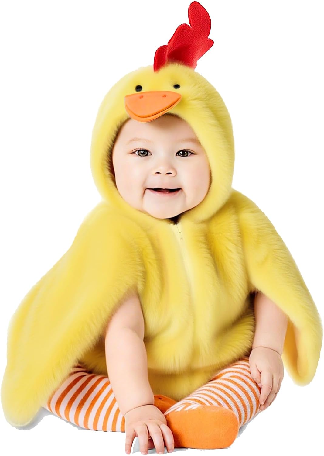 baby chick costumes halloween cute infant toddler girl boy duck costume cape sleeve fuzzy romper+striped leggings yellow chicken costume 6-12 months