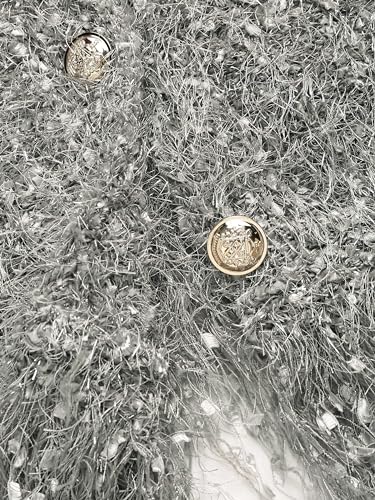 CIDER Fuzzy Round Neck Button Metallic Knitted Long Sleeve Cardigan: Grey, XL2