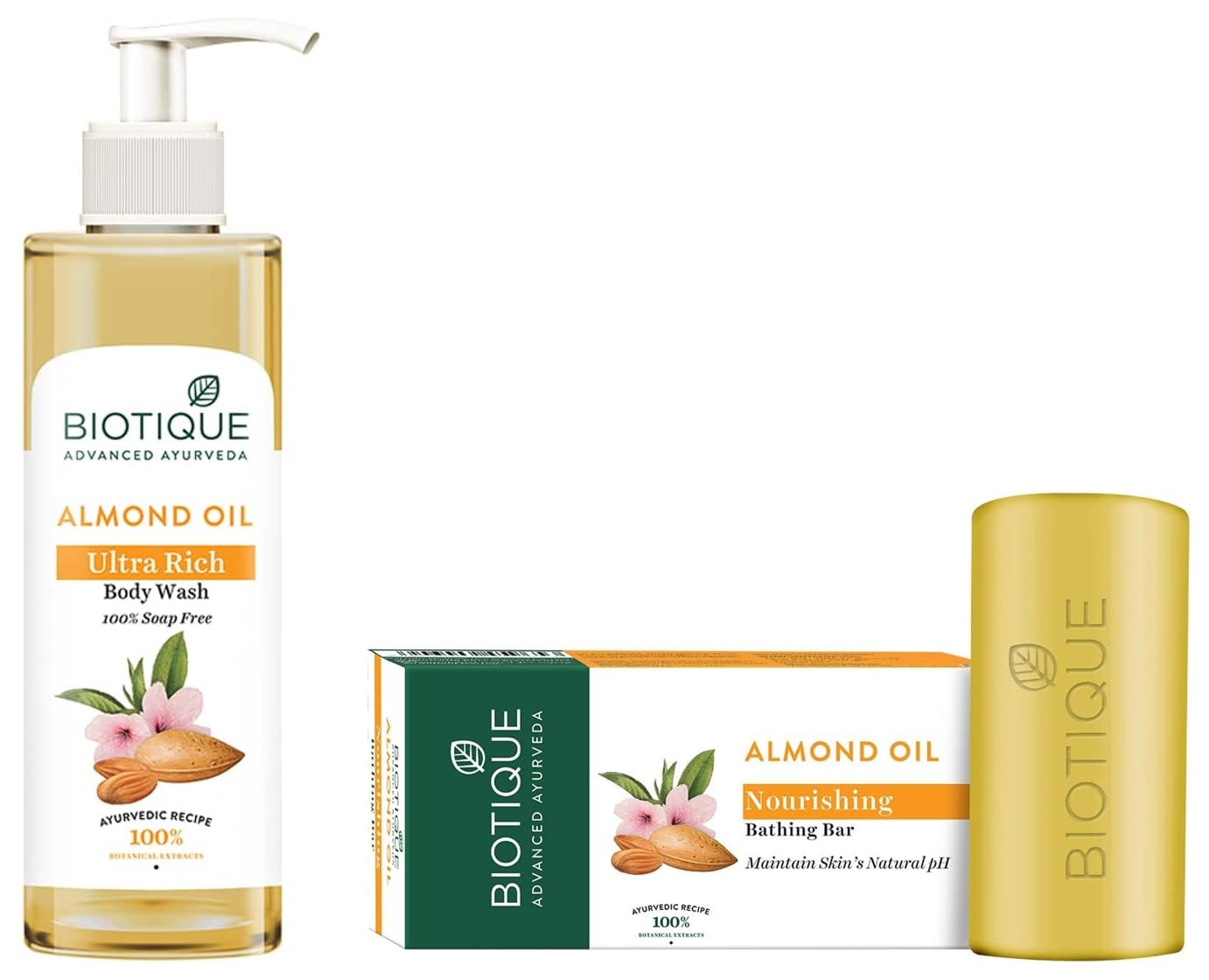 Almond Oil Ultra Rich Body Wash, Botanical Extracts, 200ml & Almond Oil Nourishing Body Soap, 150g