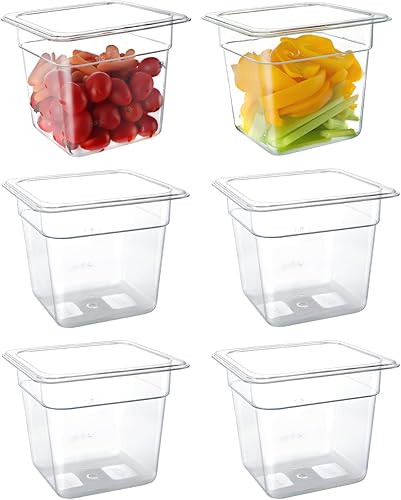 Paquete de 6 bandejas de plástico transparente para alimentos, 16 de tamaño de 6 pulgadas de profundidad, sartenes comerciales para alimentos,