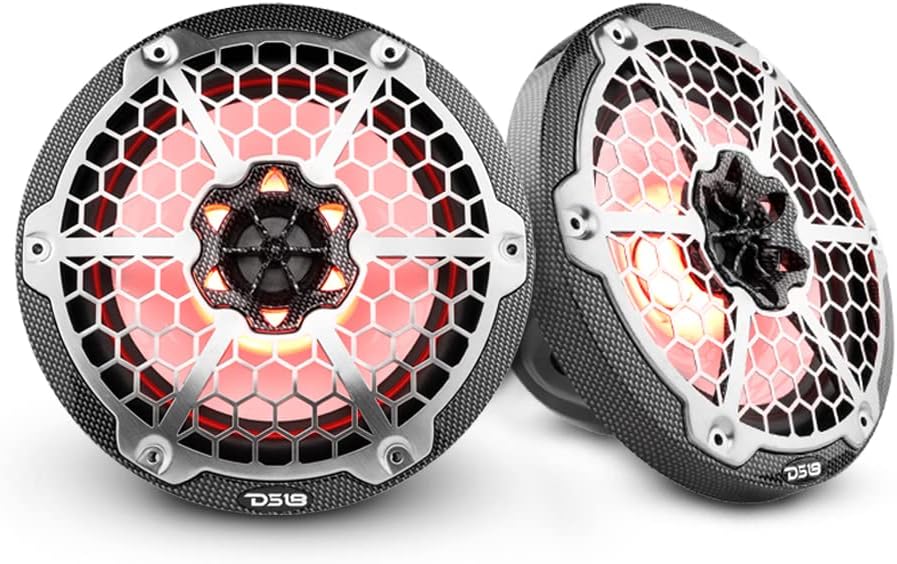DS18 HYDRO CF-8M - High End Carbon Fibre Coaxial Speaker Pair - 2-Way Marine Speaker w/ Integrated RGB Lights - 450 Watt - 100% UV Stable - Water Resistant Speakers - 8 Inches DS18 HYDRO CF-8M - High End Carbon Fibre Coaxial Speaker Pair - 2-Way Marine Speaker w/ Integrated RGB Lights - 450 Watt - 100% UV Stable - Water Resistant Speakers - 8 Inches