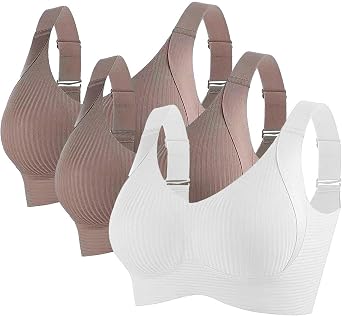 bmkBWO Sports Bras for Women 3 Pack Wireless Supportive Bra Soft No Underwire Push Up Full Coverage Everyday Bras