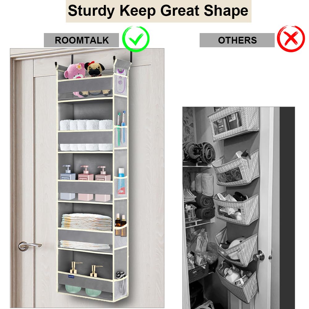 Organizador sobre la puerta, 5 estantes y 10 bolsillos laterales, almacenamiento sobre la puerta para baño, dormitorio, guardería, organizador de puerta colgante para pañales de bebé y 2