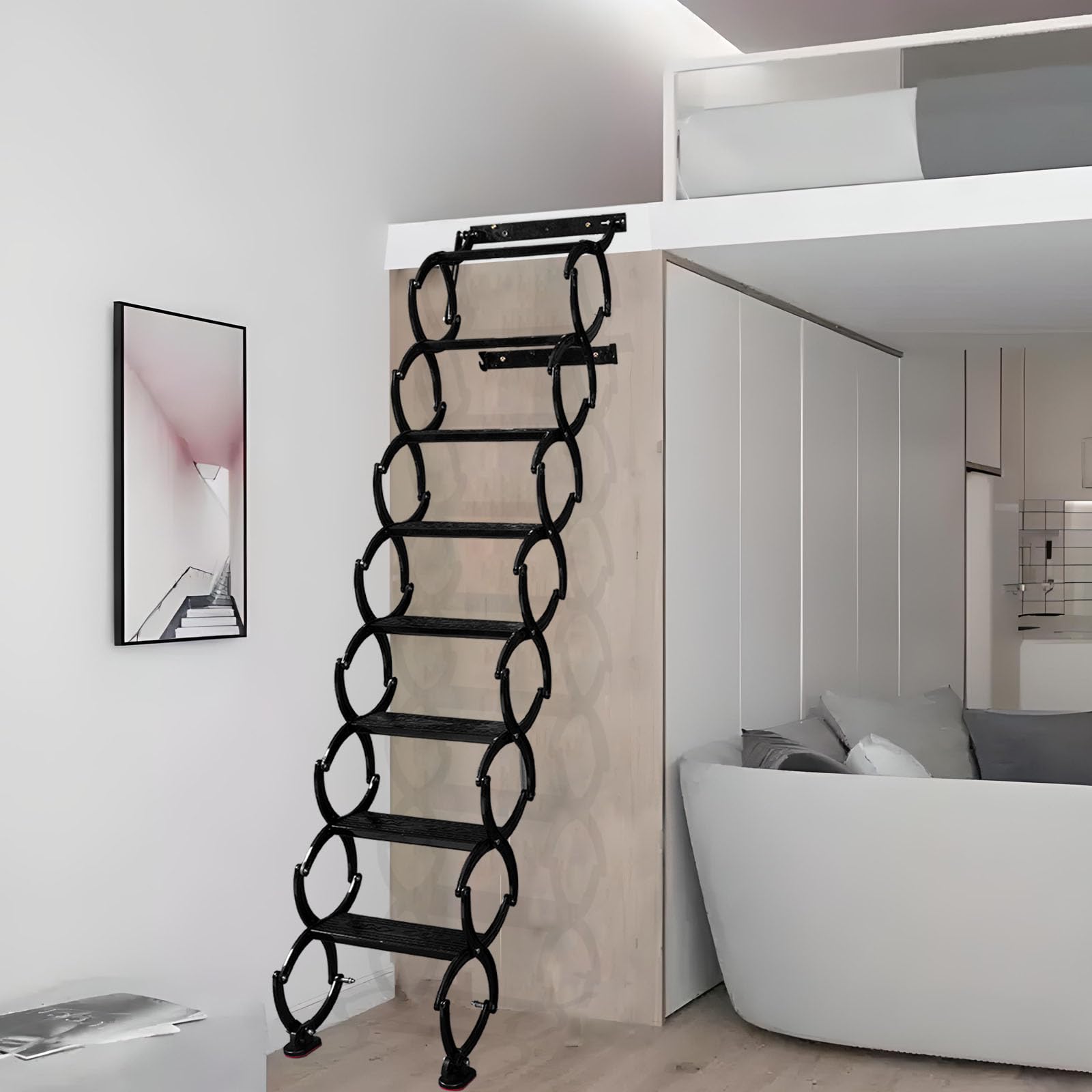 8 Steps Wall Mounted Folding Ladder, Indoor and Outdoor Step Ladders 8 Steps Wall Mounted Folding Ladder, Indoor and Outdoor Step Ladders