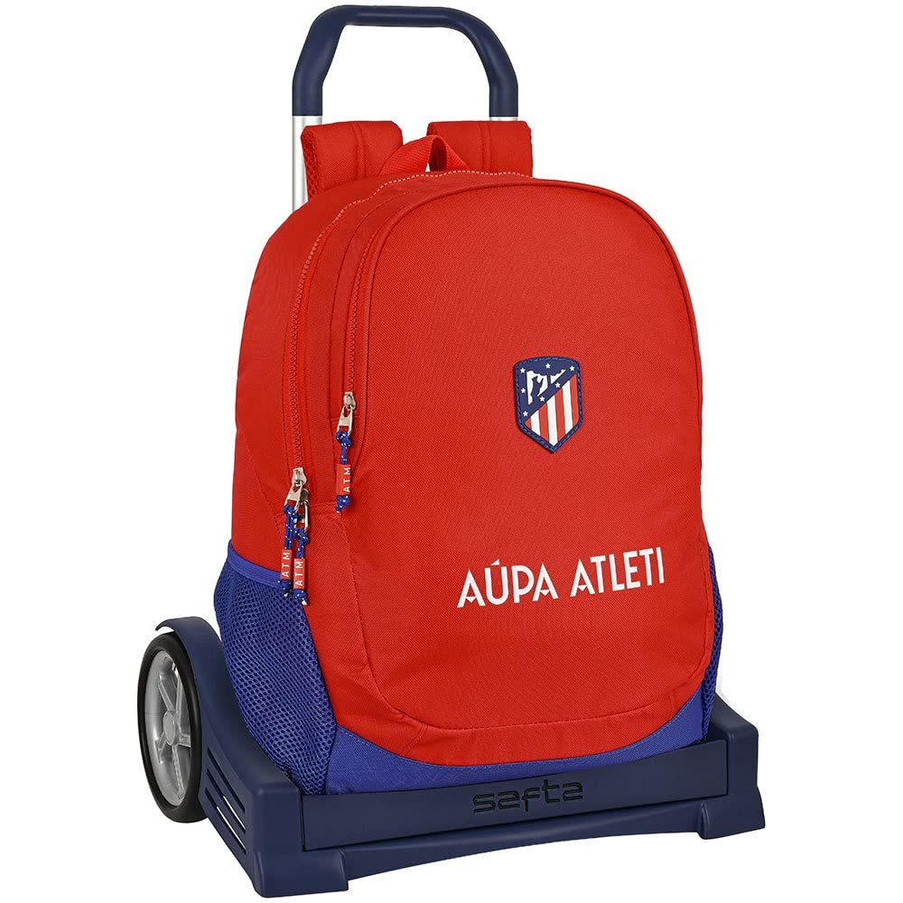 Safta, Mochila Espalda Ergonómica con Carro Evolution de Atlético de Madrid, 320x160x440 mm Unisex niños, Roja y azul marino, Estándar