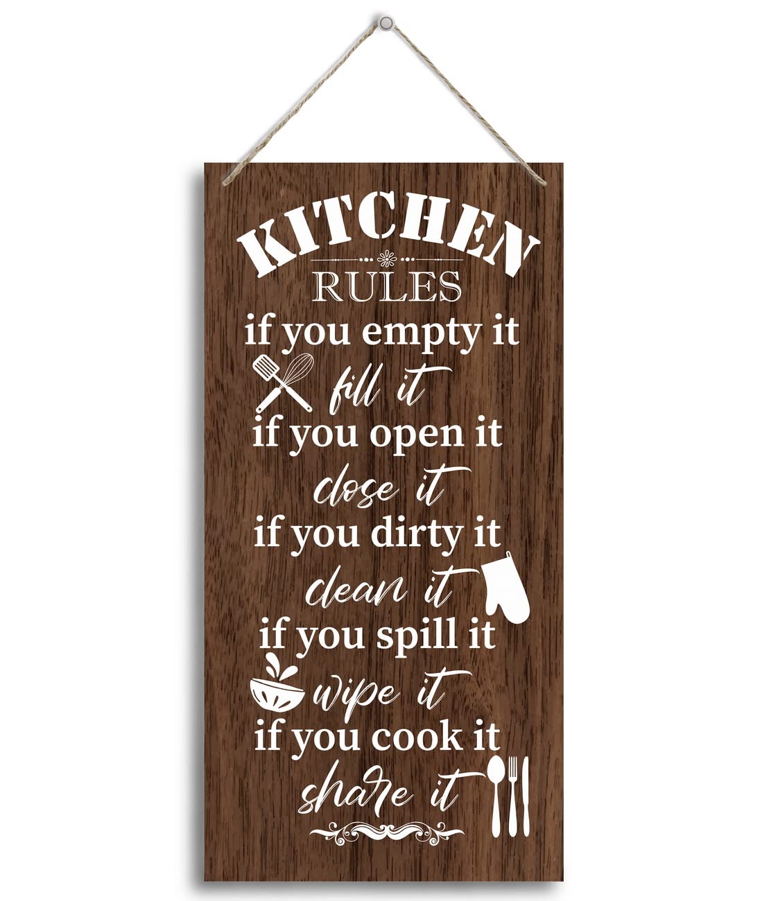 HALUOSI Kitchen Wood Decor Sign, Kitchen Rules, Hanging Printed Wooden Plaque Décor, Cute Kitchen Rules Wood Sign, Vintage Kitchen Wall Art, Farmhouse Kitchen Décor Sign, Kitchen Wall Sign 12x 6inch