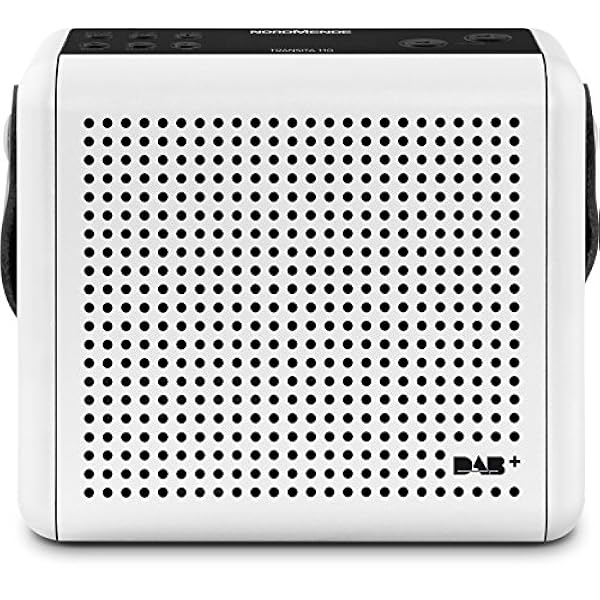 Nordmende Transita 110 - Radio digitale DAB e FM portatile (Scatola musicale portatile con display OLED, Radio da esterno con maniglia per il trasporto e orologio), bianco
