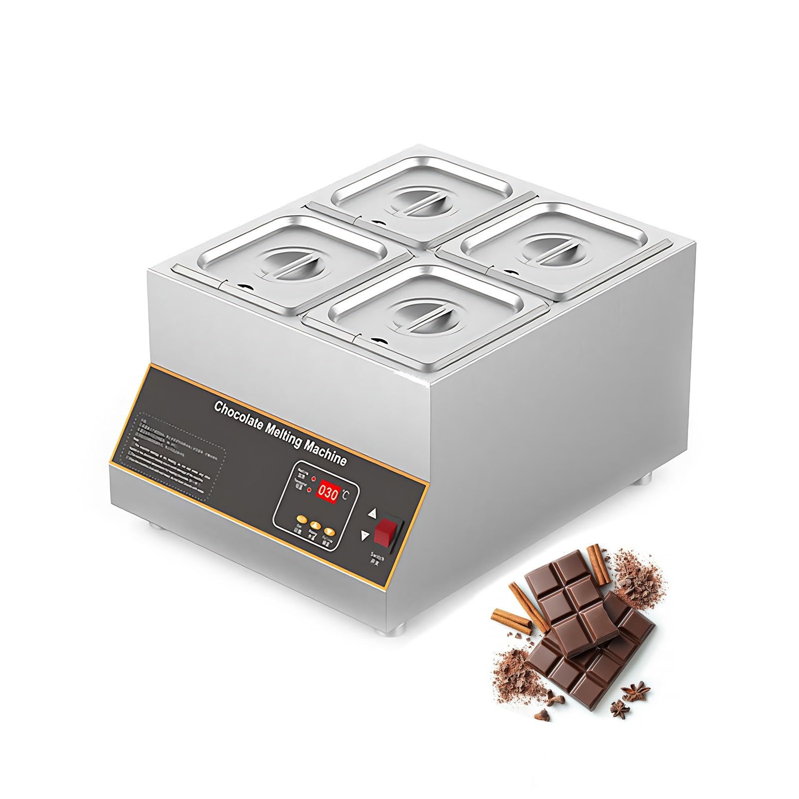 Scioglichoccolato Professionale,12kg Vasca Singola,Temperatrice per Cioccolato,500W Riscaldatore,Riscaldatore per Cioccolato,Controllo Digitale 0-85 C per Pasticceria(4-Tank)