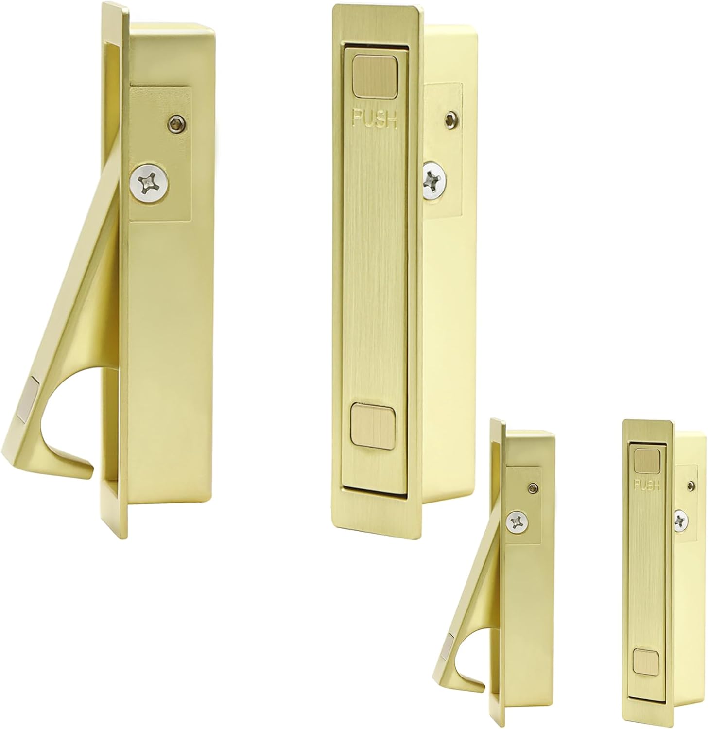 Dontay 4 Pack Pocket Door Pull Handle, Press Finger Edge Pull, Push Flush Mount Door Pull for Pocket Sliding Door, Recessed Rectangular Bypass Door Hardware, Cabinet Pull (4, Satin Brass)