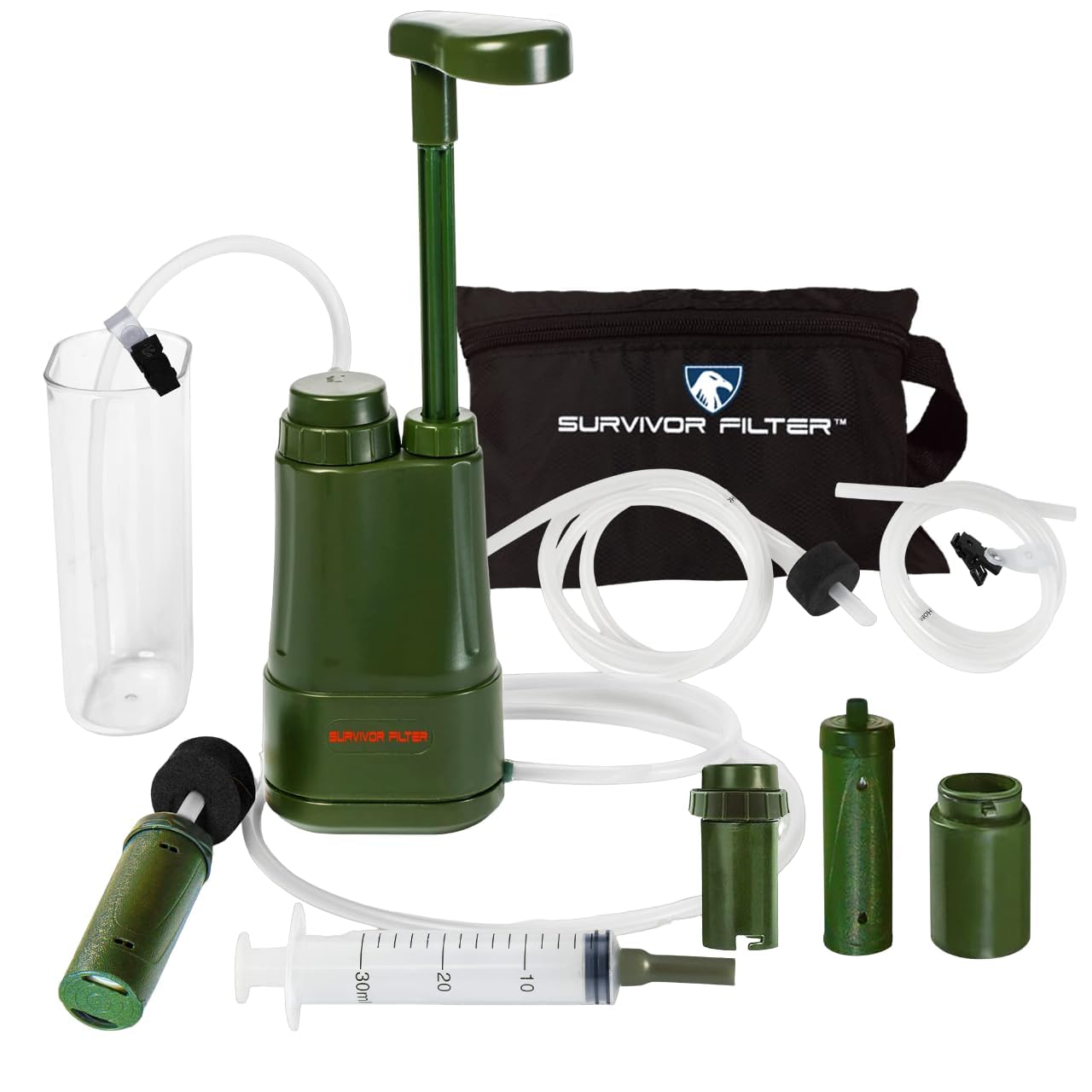 Survivor Filter Pro Hydration Extender Series – Pompe à main plus un ensemble supplémentaire de filtres de rechange – Filtre à eau portable pour camping, randonnée et préparation aux situations