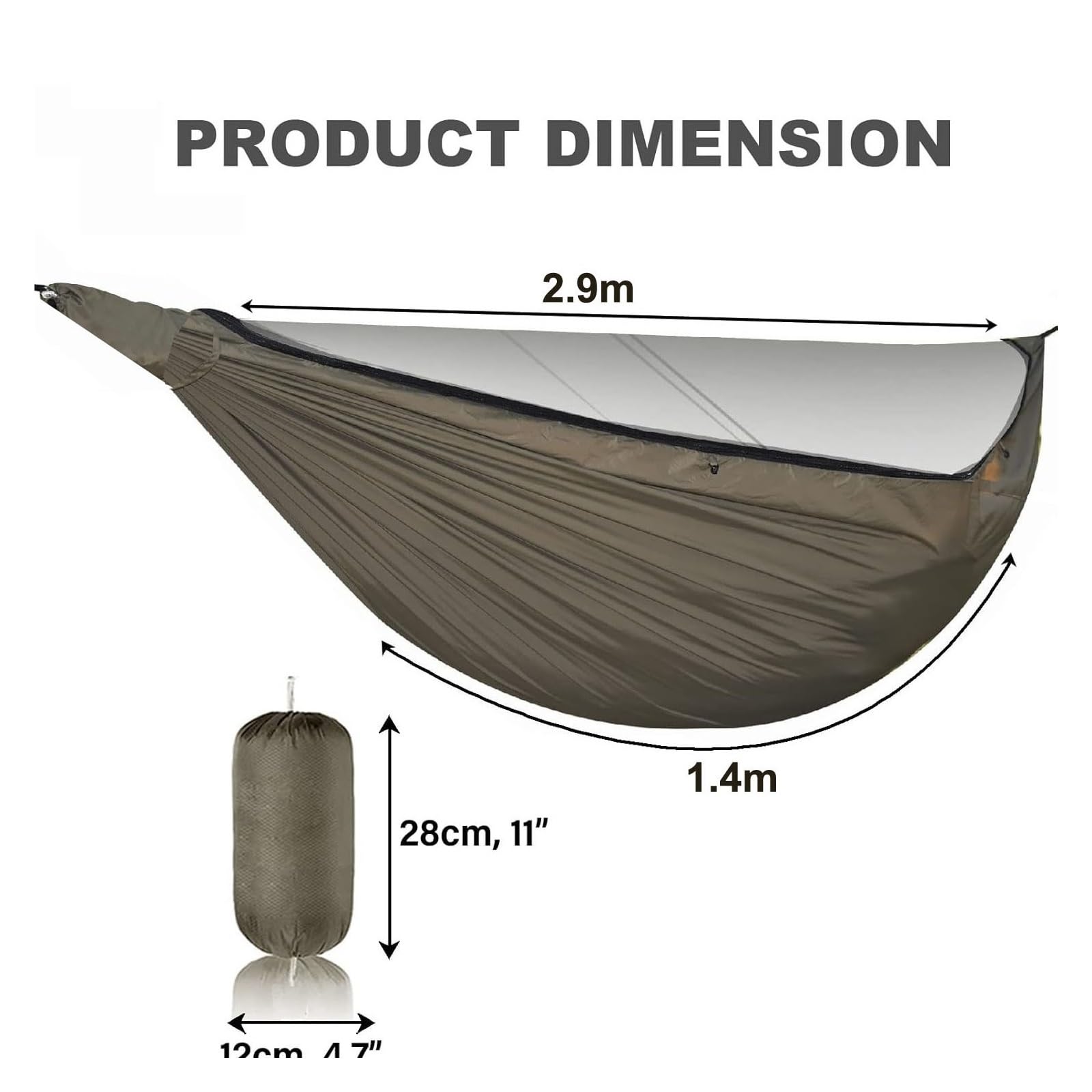 Amaca doppia con zanzariera for campeggio e viaggi altalena paracadute leggera in nylon 210T(Dark grey)