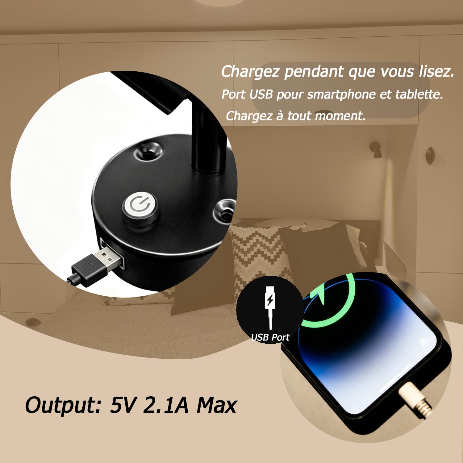 D-lite Liseuse LED 12V avec USB pour Camping Car, Blanc Chaud, Lot de 2