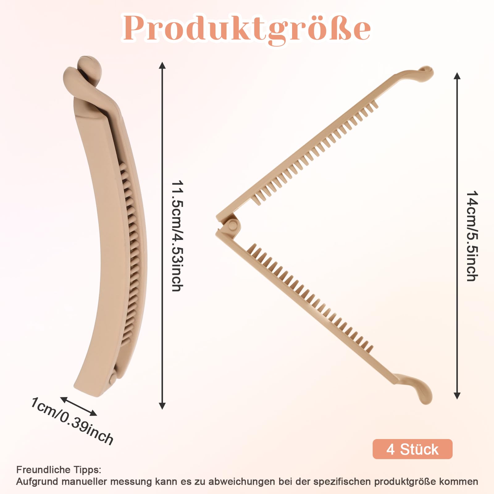 Zestaw 4 klipsów bananowych w matowych kolorach, z metalową sprężyną do cienkich i grubych włosów, dla kobiet, do upinania końskiego ogona (11 cm, 4 kolory)