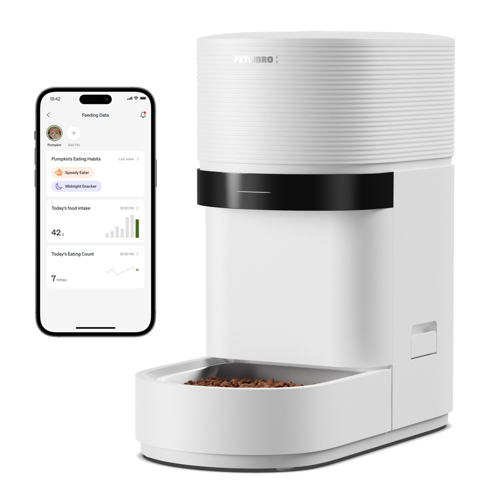 PETLIBRO Smart Automatic Cat Feeder | Built-in Scale, Intake Tracking, 5G &amp; 2.4G WiFi, 5L Automatic Cat Food Dispenser with Low Food Sensor, Up to 10 Meals Per Day, 24-Month Warranty, Granary 2