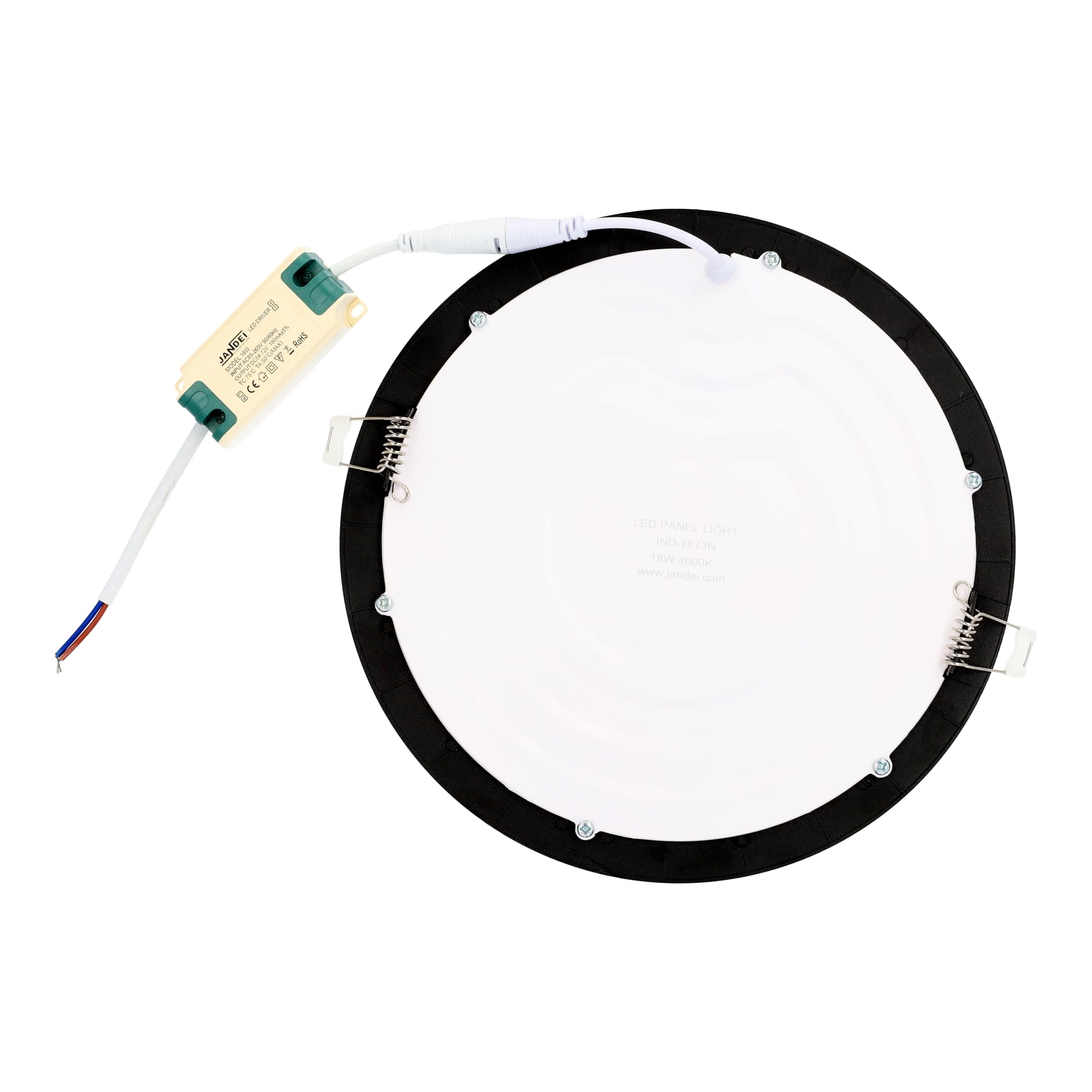 Jandei - Zestaw 3 x oprawa LED 18 W, okrągłe, wpuszczane, 1440 Lum, wnętrze IP20, czarna rama, puste cięcie Ø 200-Ø 205 mm, ekstra płaski 13 mm, transformator w zestawie (neutralna biel 4200k)