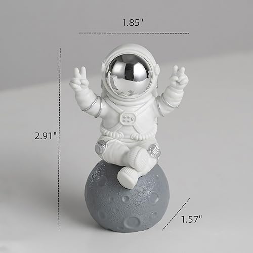 Miniatura 2 de Juego de 3 estatuas de astronauta blancas plateadas, figuras de escultura de astronauta, adornos para el hogar, decoración de tartas