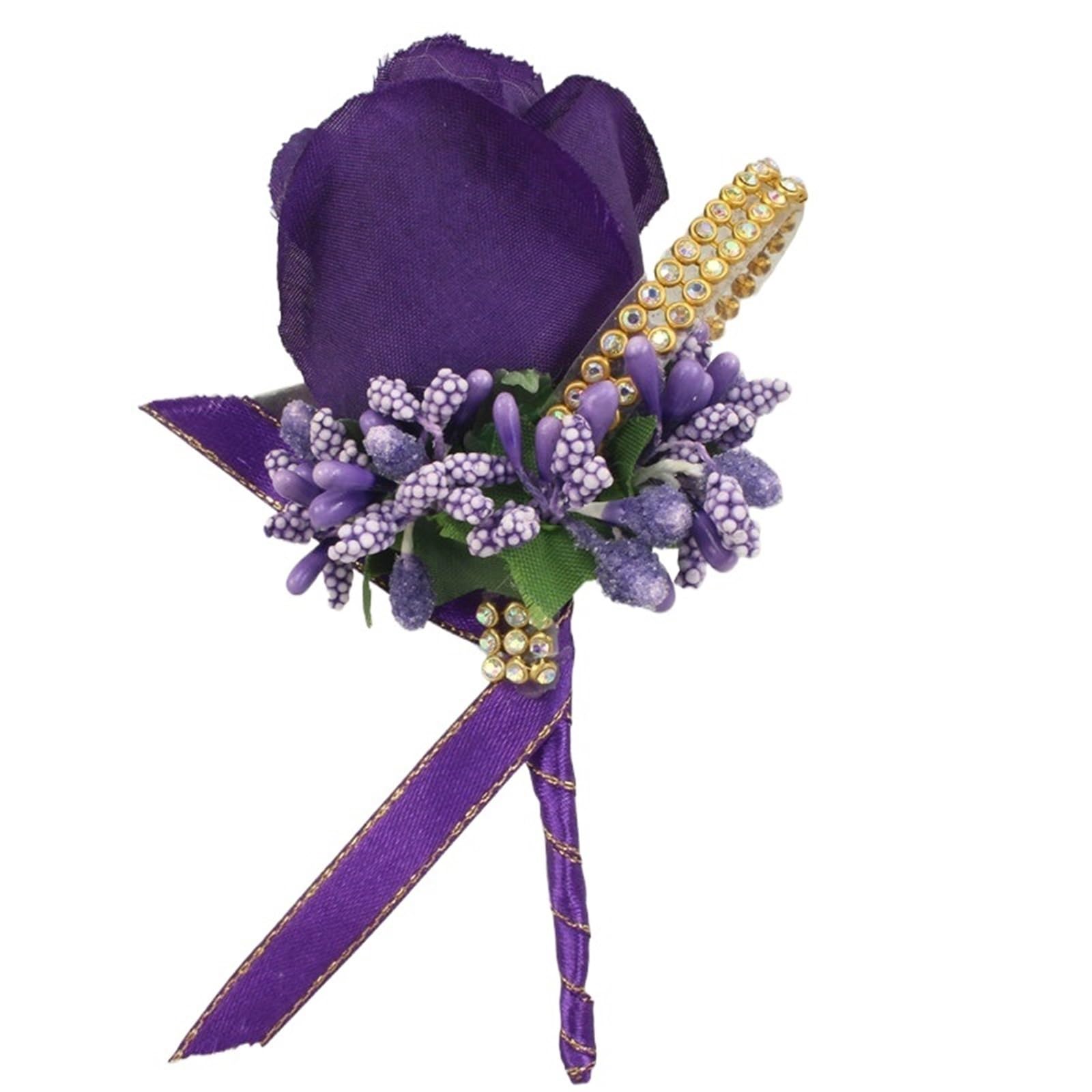 WTAXBH Corsages for Weddings 2pcs Wedding Corsages And Boutonnieres Artificial Roses Silk Groom Boutonniere Flower Groomsman Buttonhole(Deep purple)