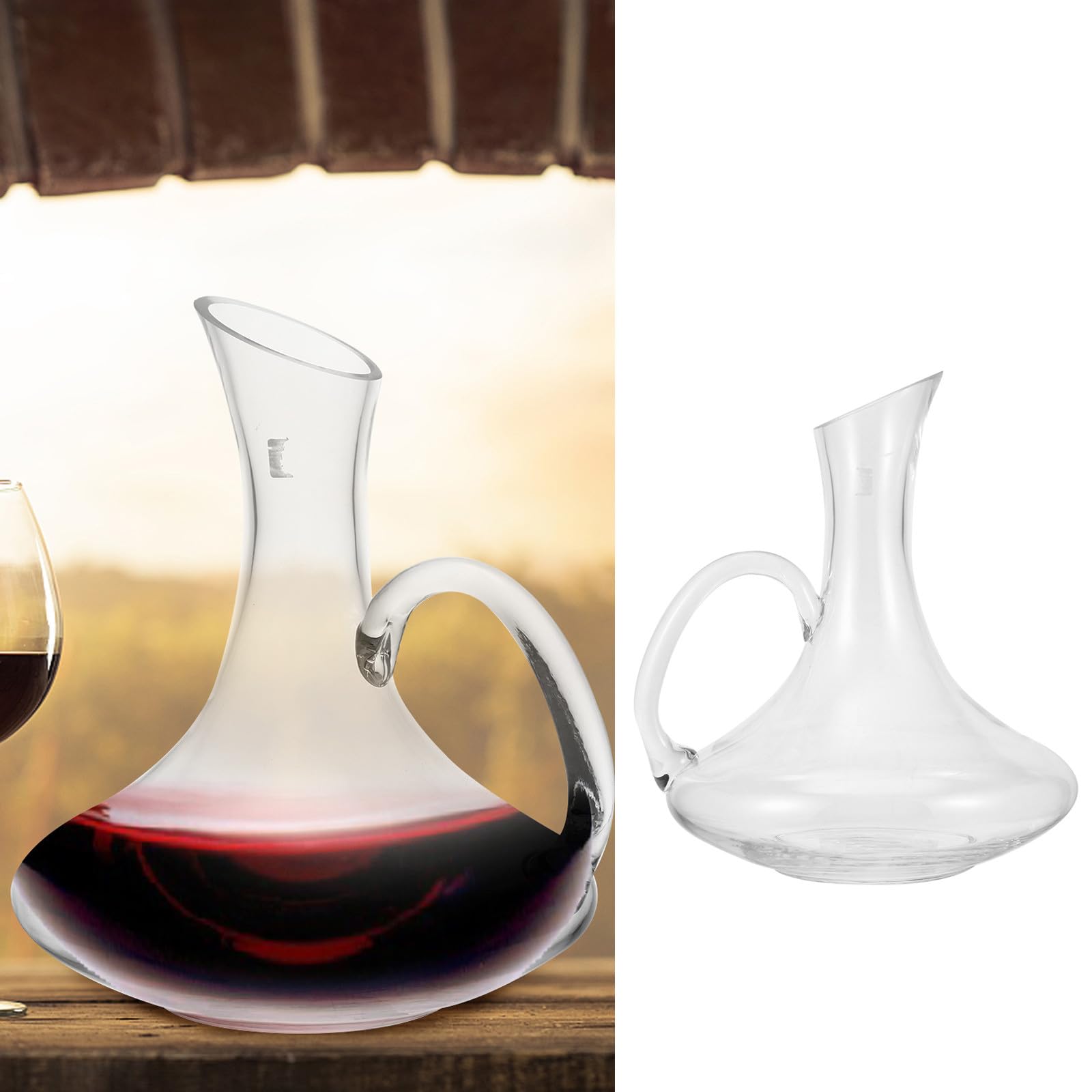 Decantador de Vino Tinto de 1500 Ml con Asa Ergonómica y Vertedor Anti-grietas, Recipiente Transparente para Almacenamiento y Servicio Doméstico en Restaurante y Hogar