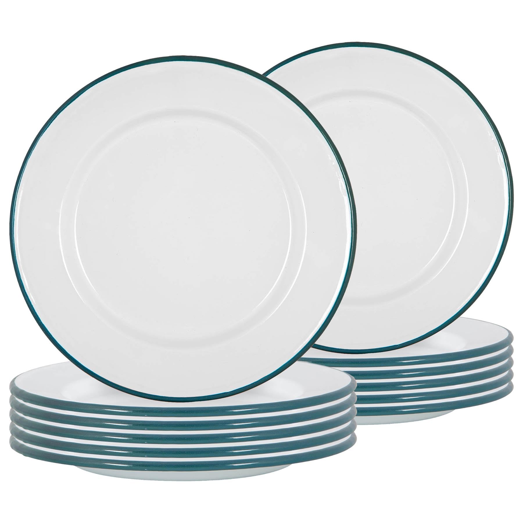 Argon Tableware Weiße Emaille -Dinner -Teller - 25,5cm - Grün - Pack Von 12