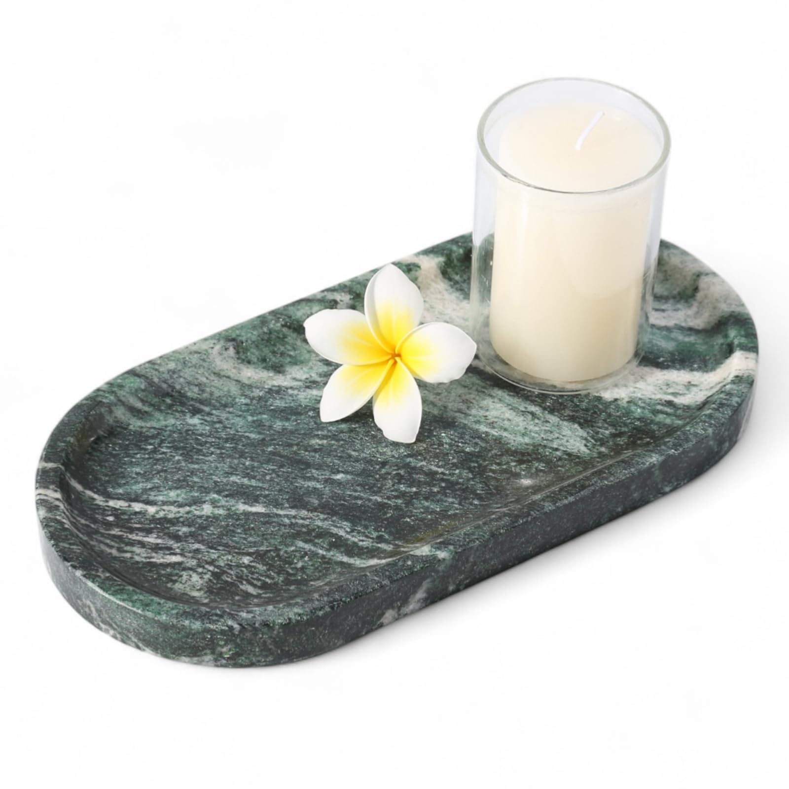 Koville Green Marble Tray for Bathroom Countertop, 10"x5" Natural Marble Vanity Tray Perfume Trays for Dresser, Stone Jewelry Dish Candle Holder for