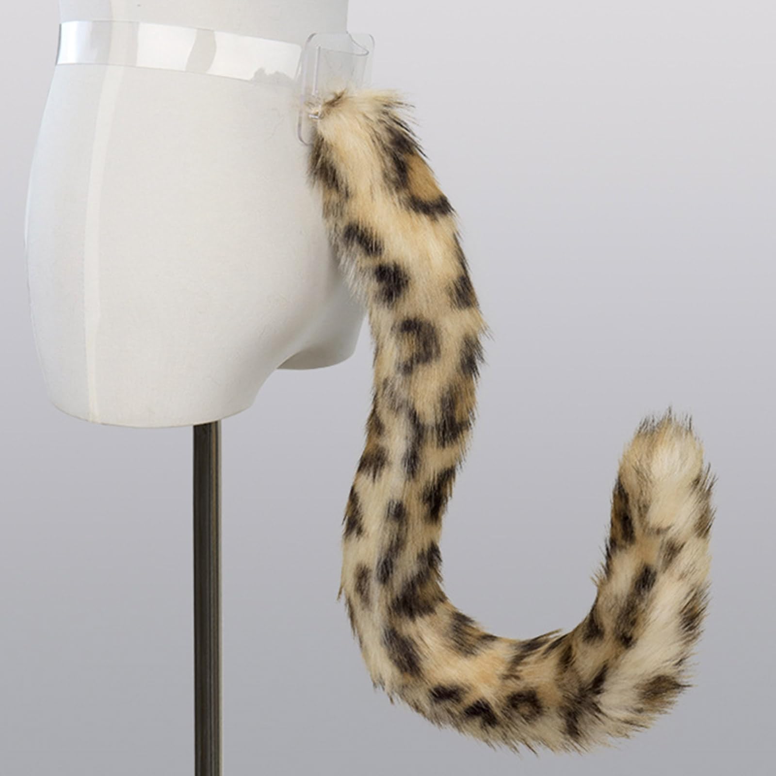 LUOFENG Costume da coda di gatto, leopardo, in finta pelliccia, regolabile, lunga, coda di volpe, per Halloween e feste in maschera