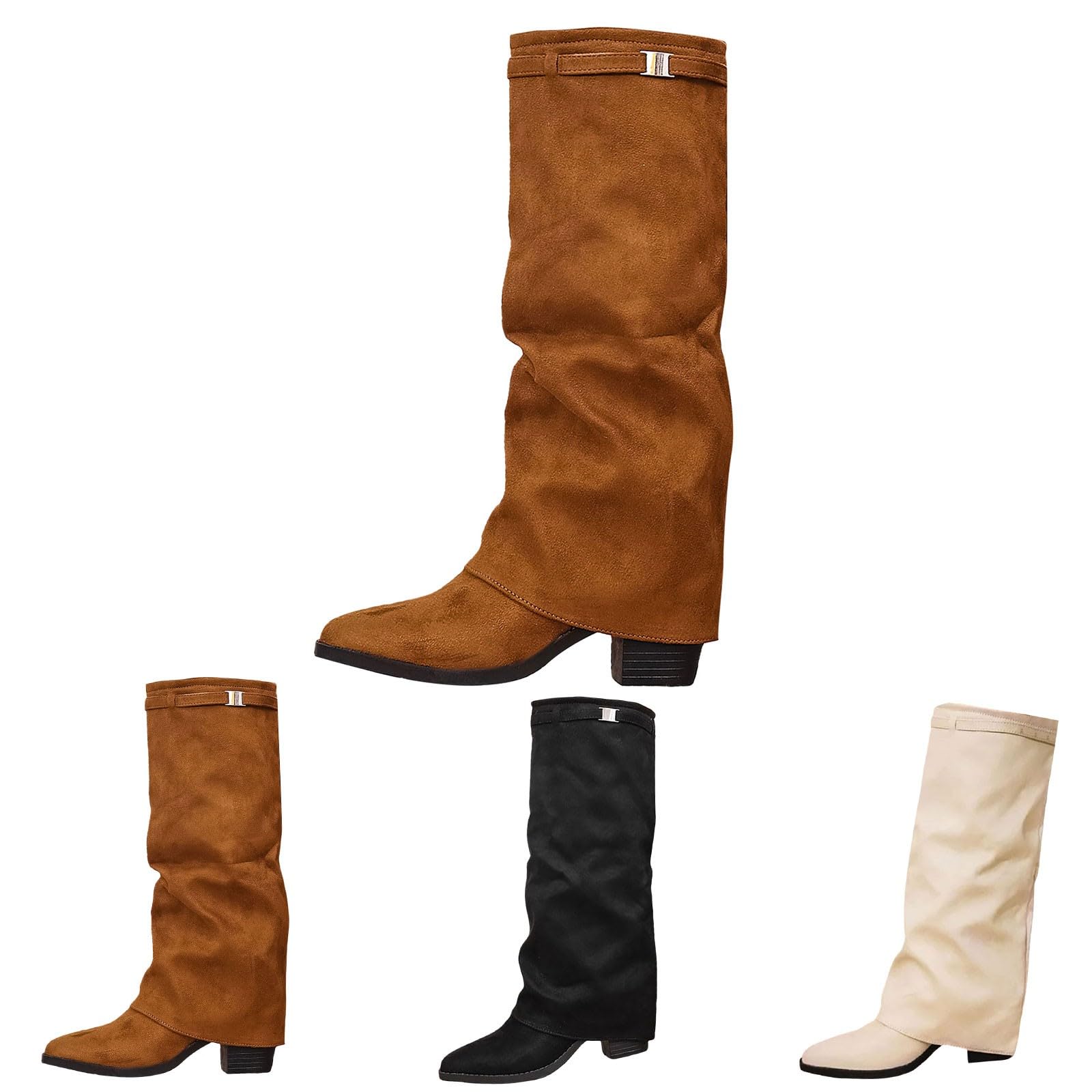 Bottes montantes au genou pour femme en daim avec talon